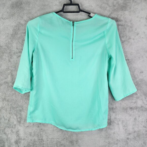 Women's Express Mint Green Blouse Top 3/4 Sleeve Round Neck zip back S - Picture 7 of 10